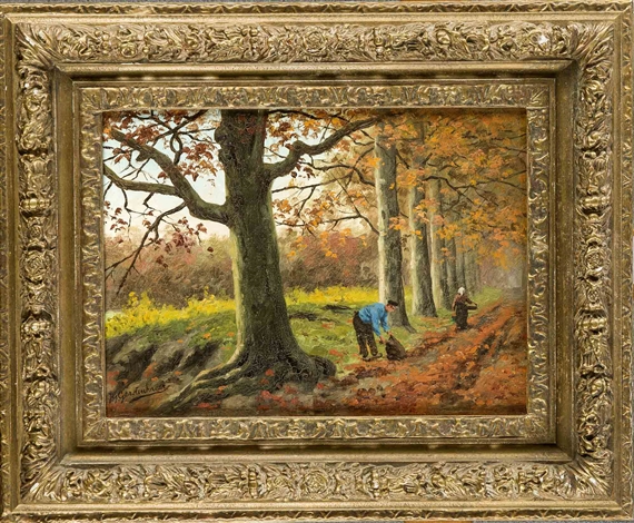 Pilzsammler an herbstlicher Waldallee by Johan Georg Gerstenhauer