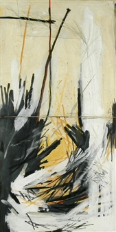 Two Works, Untitled Yellow Black White Red and White on White - Dennis Stevens