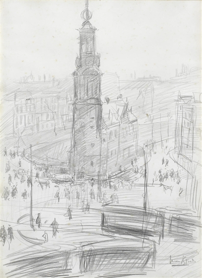 Study of the Munttoren, Amsterdam by Isaac Israëls