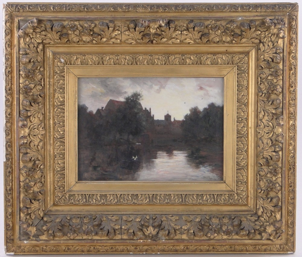 Artwork by Robert Scott Temple, River landscape with ducks on the water, Made of oil on canvas