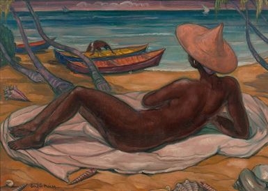 Bain de soleil sur la plage, Martinique