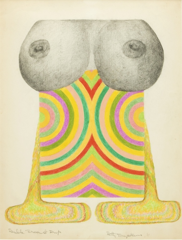 Artwork by Betty Tompkins, Double Breast Drip, Made of colored pencil & graphite on paper under glass