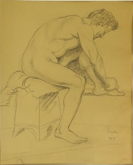 2 Works: Male Nude by Lajos Vajda, 1925