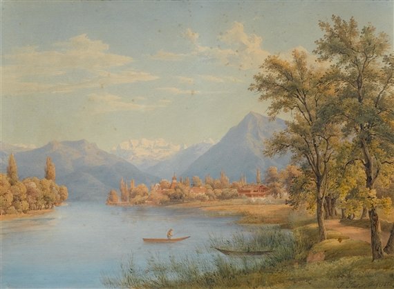 Scherzligen with Blümlisalp by Jakob Suter, 1852