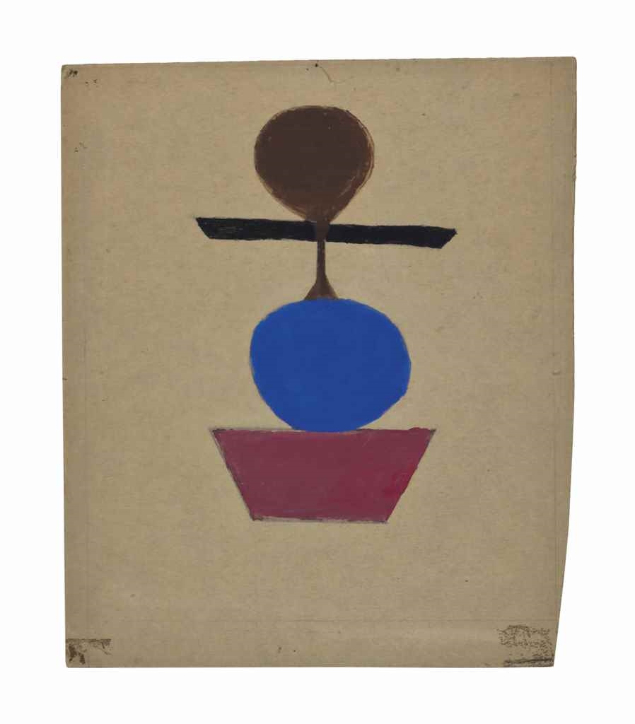 Artwork by Bill Traylor, Red, Blue, Black and Brown Construction, Made of tempera and graphite on card