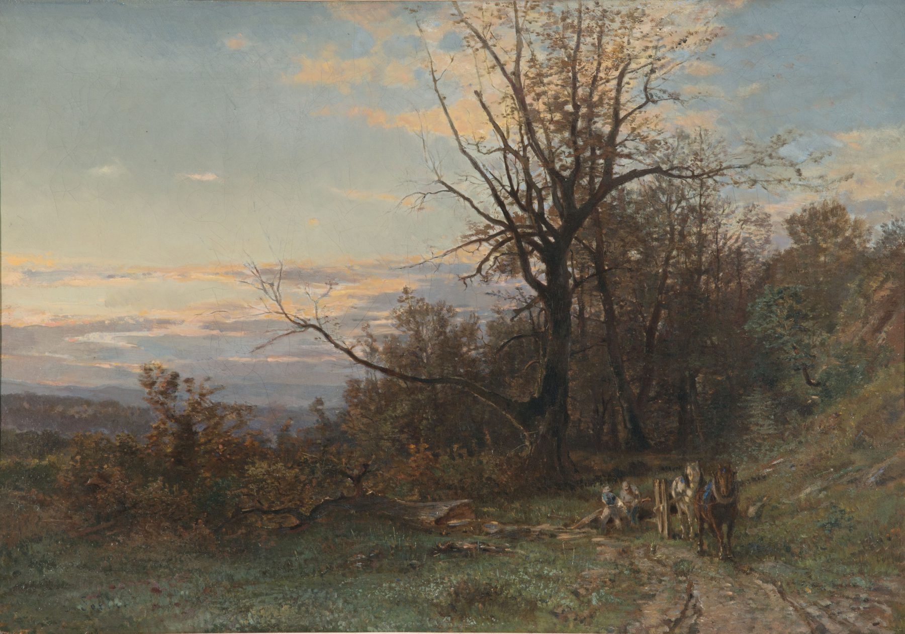 Artwork by Eugene Sordet, Paysans en chemin à l’orée du bois, Made of oil on canvas