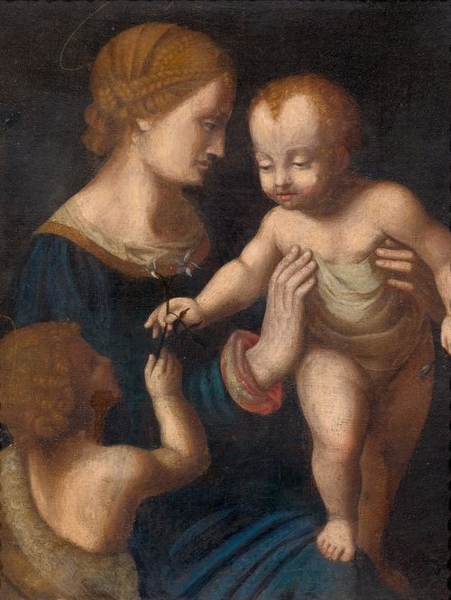 Artwork by Bernardino Luini, The Madonna and Child with St. John, Made of oil on canvas
