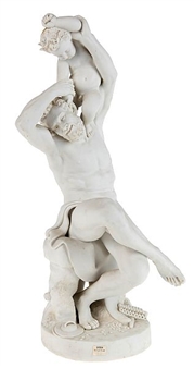 Pan with satyr on a rock. White biscuit porcelain - Jean Joseph Perraud