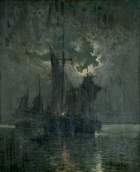 Yachts on a calm sea at full moon by Edward Moerenhout, 1886