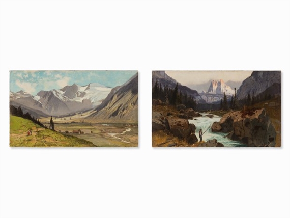 Pair of Alpine Landscapes by Karl Heffner, 1875