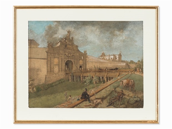 Prussian Soldiers Resting Near the Town Wall by German School, 18th Century, 1852