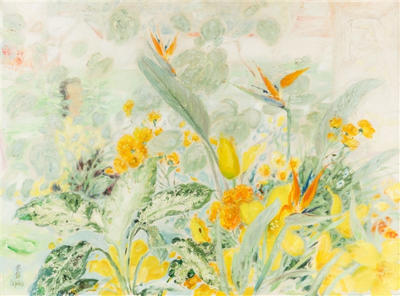 Woman in a Garden with Crane Flowers by Lê Phổ