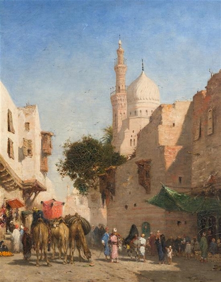 Merchants and Camels in a Marketplace by Narcisse Berchère