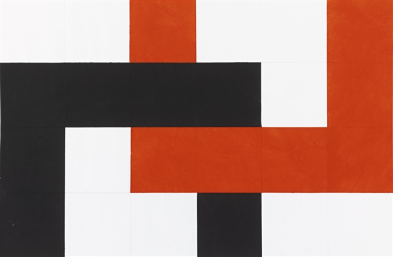 SCHWARZROTE VERKLAMMERUNG NR. 127 (BLACK RED INTERLOCKING) by Hermann Glöckner, 1971
