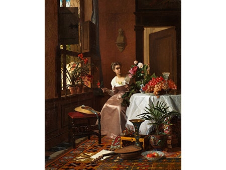 JUNGE DAME IM INTERIEUR by Florent Willems, David Emile Joseph de Noter