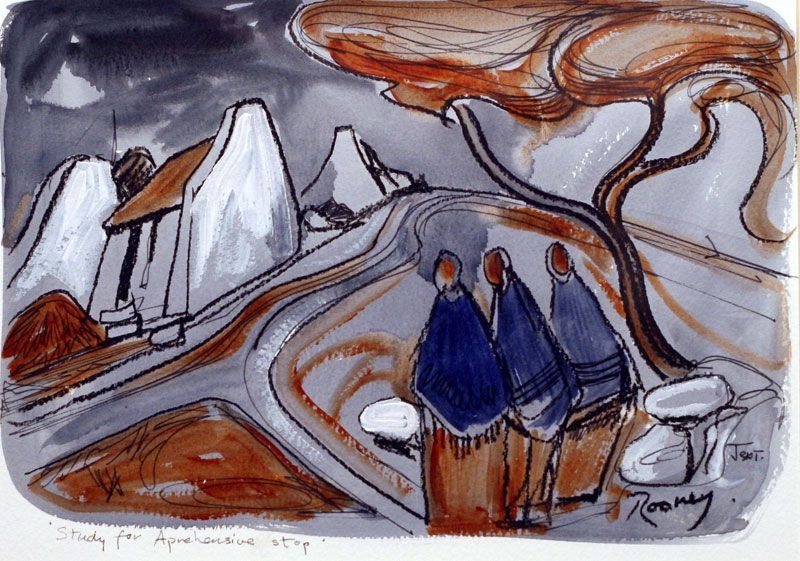 Artwork by John Rooney, Apprehensive Stop, Made of Watercolour