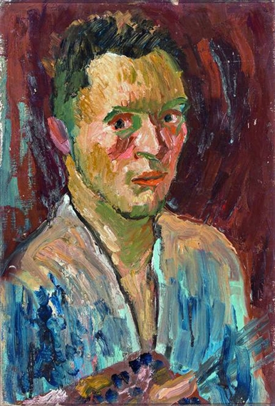 Selbstportrait des Künstlers als Bruststück vor braun changierendem Hintergrund by Heinrich Wildemann