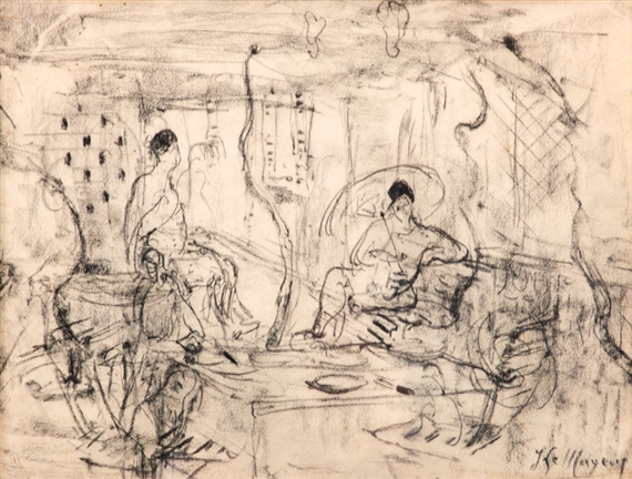 Sketch of Sur La Terrase by Adrien Jean Le Mayeur de Merprés