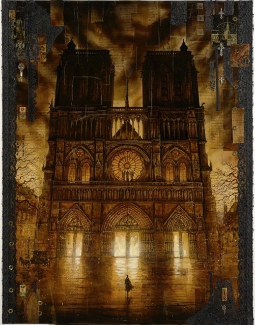 Artwork by Olivier Ledroit, Notre-Dame of the Apocalypse, Made of Acrylic and collage on canvas