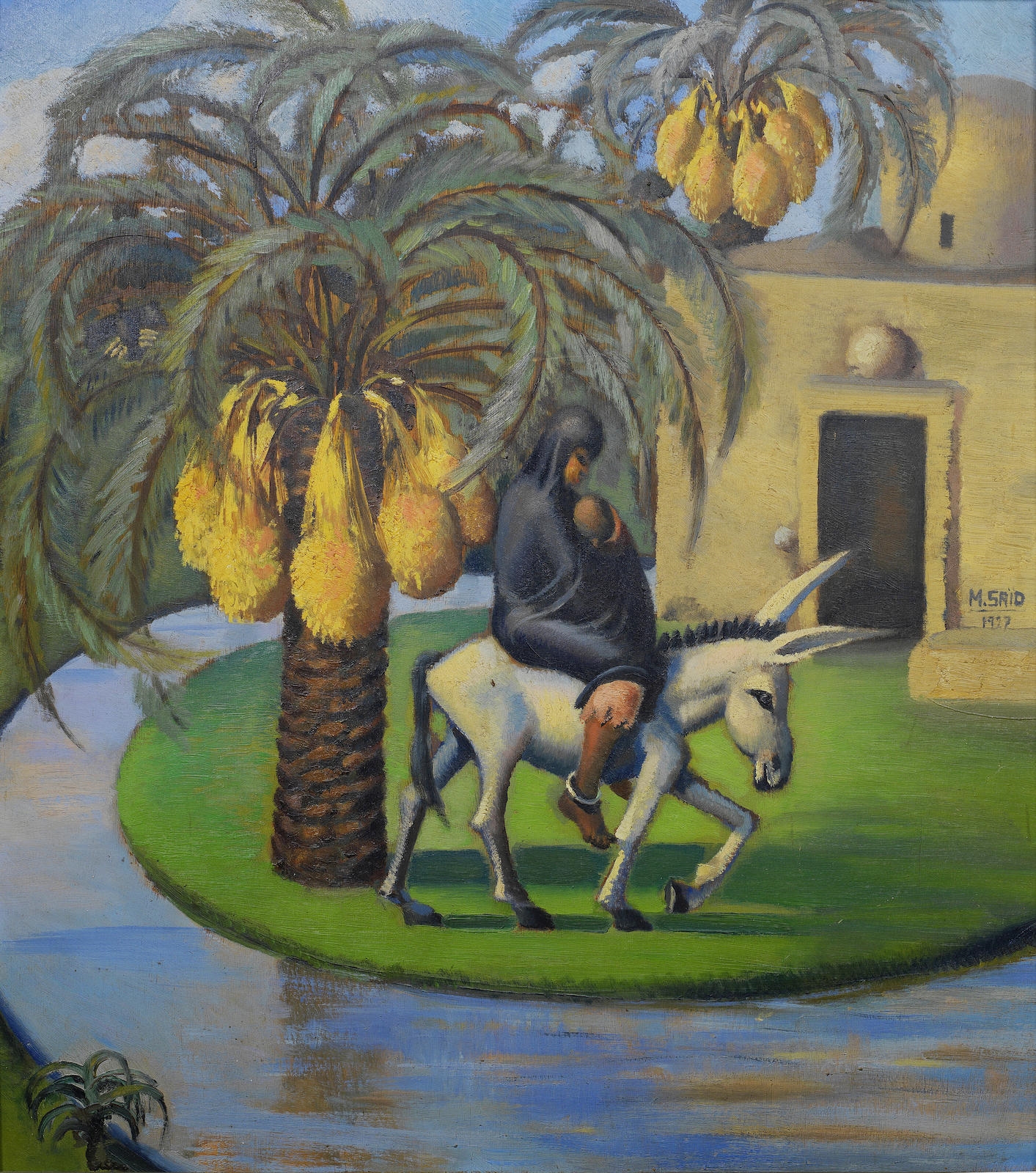 Artwork by Mahmoud Said, L'île Heureuse, Made of oil on wood
