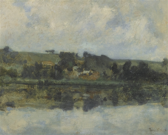 FRENCH RIVER SCENE (PROBABLY ON THE BETHUNE) by John Henry Twachtman, circa 1884