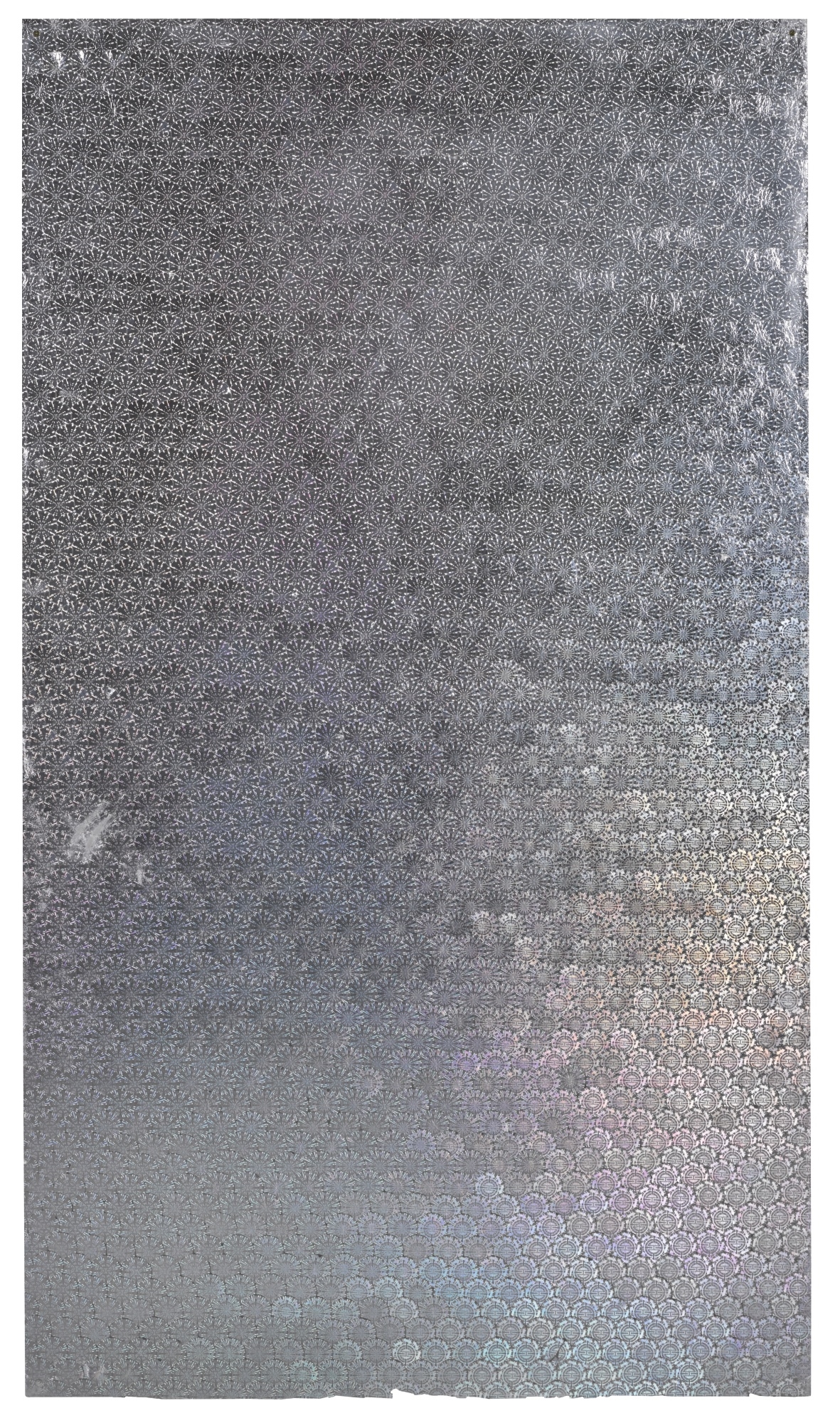 Artwork by Oliver Laric, SCHENGEN VISA HOLOGRAM, Made of tamper evident security hologram stickers and lacquer on PET sheet