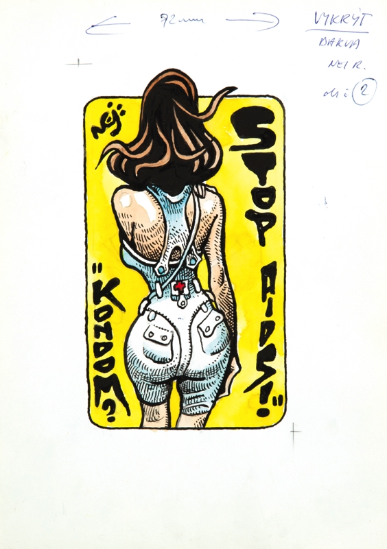 Artwork by Kaja Saudek, Stop AIDA! I, Made of drawing ink, watercolour, pencil, carton