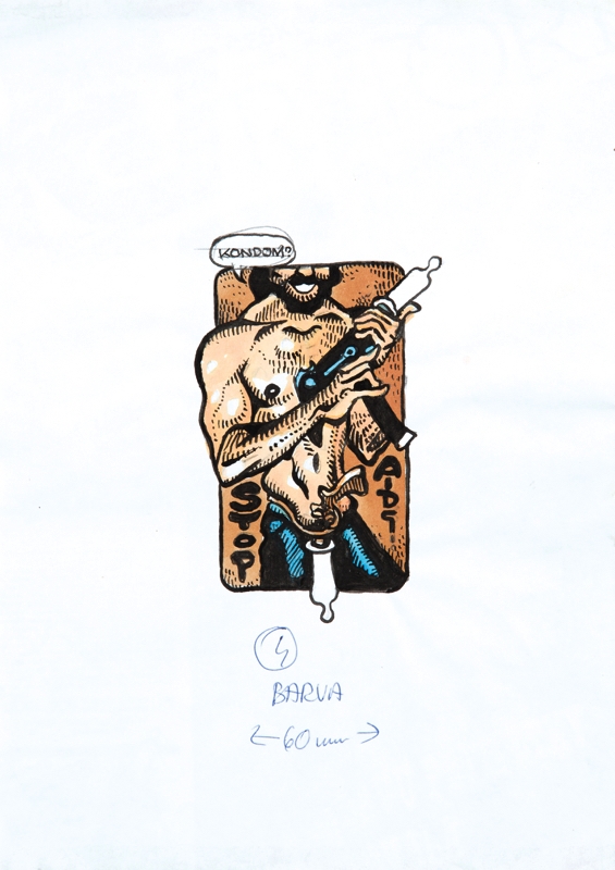 Artwork by Kaja Saudek, Stop AIDS! II, Made of drawing ink, watercolour, pencil, carton