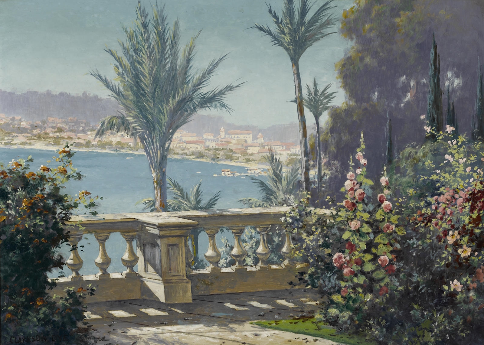 Artwork by Clarkson Dye, Santa Barbara in the sunshine, Made of oil on board