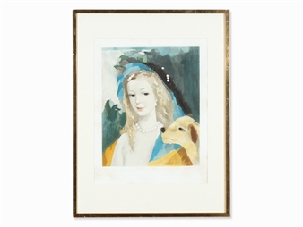 Marie Laurencin、YOUNG GIRL WITH DOG Marie Laurencin | Young Girl with Dog | MutualArt