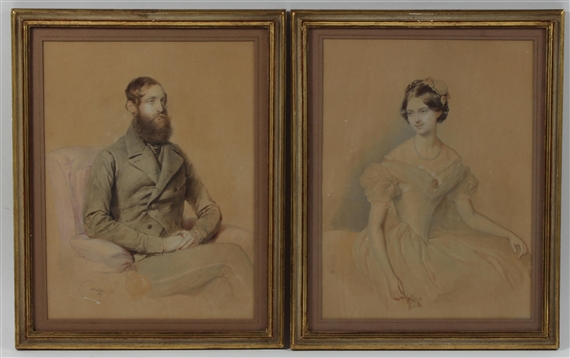 Portraits of a married couple by Josef Kriehuber, 1849