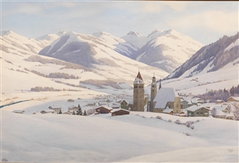 A view across snow covered Kitzbühel - Carl Kessler