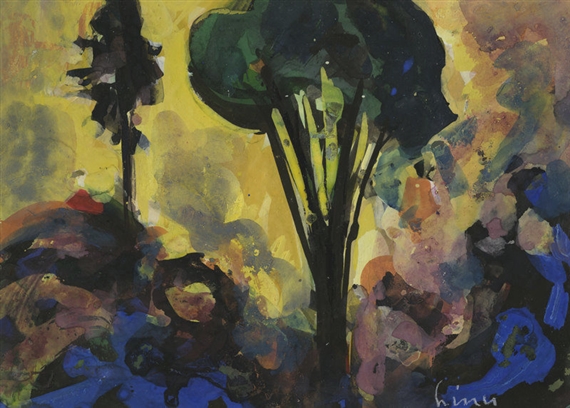 Landschaft mit Bäumen.