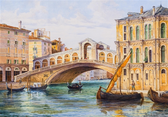 Art hand painted Oil painting antonietta brandeis the rialto bridge on canvas 