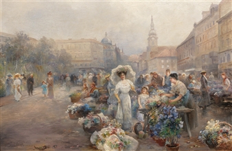 Flower Market in Vienna (Rochusmarkt?) - Emil Barbarini