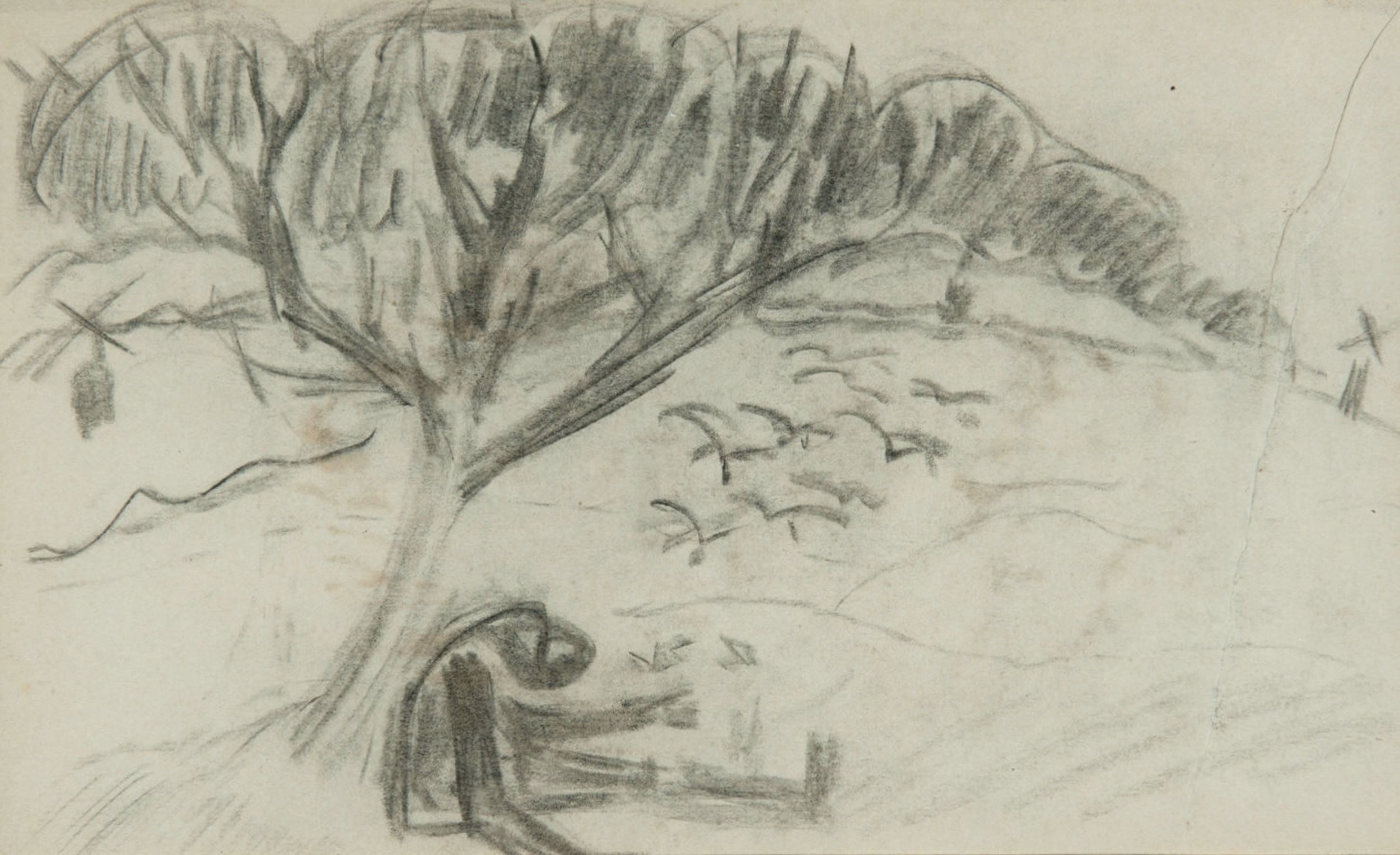Desperate figure under a tree in a landscape - Verso: Faces by Frits van den Berghe, circa 1919 - 1920