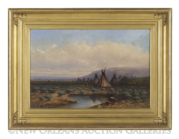 Native American Camp by American School, 19th Century, 19th century