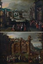 Artwork by Gillis van Valckenborch, Le festin du fils prodigue et Le retour du fils prodigue, Made of oil on canvas
