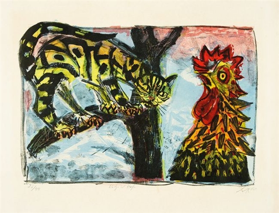 Katze und Hahn by Otto Dix, 1966