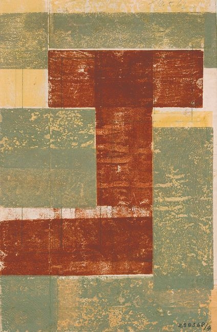 Artwork by Hermann Glöckner, Geschichtete Rechtecke in Grau, Rotbraun u. Beige, Made of casein tempera on paper