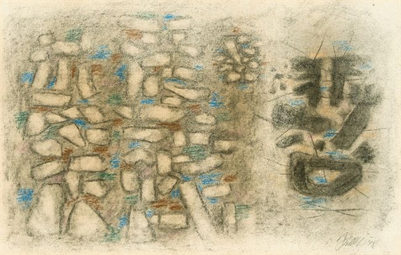 Steinige Metamorphose mit dunkler Figur. by Willi Baumeister, 1948