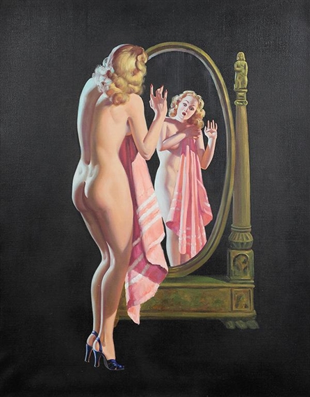 girl looking in mirror painting