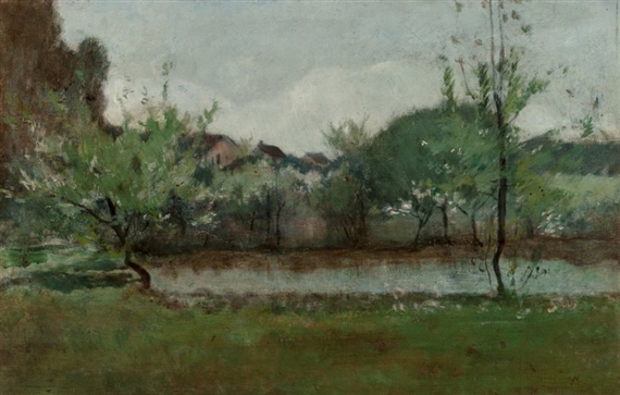 Landscape with Cottages by John Henry Twachtman, circa 1883