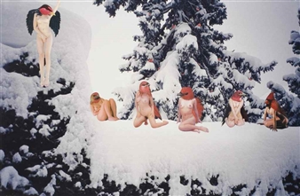 Red Birds on Snowy Hedge by Marnie Weber, 2000