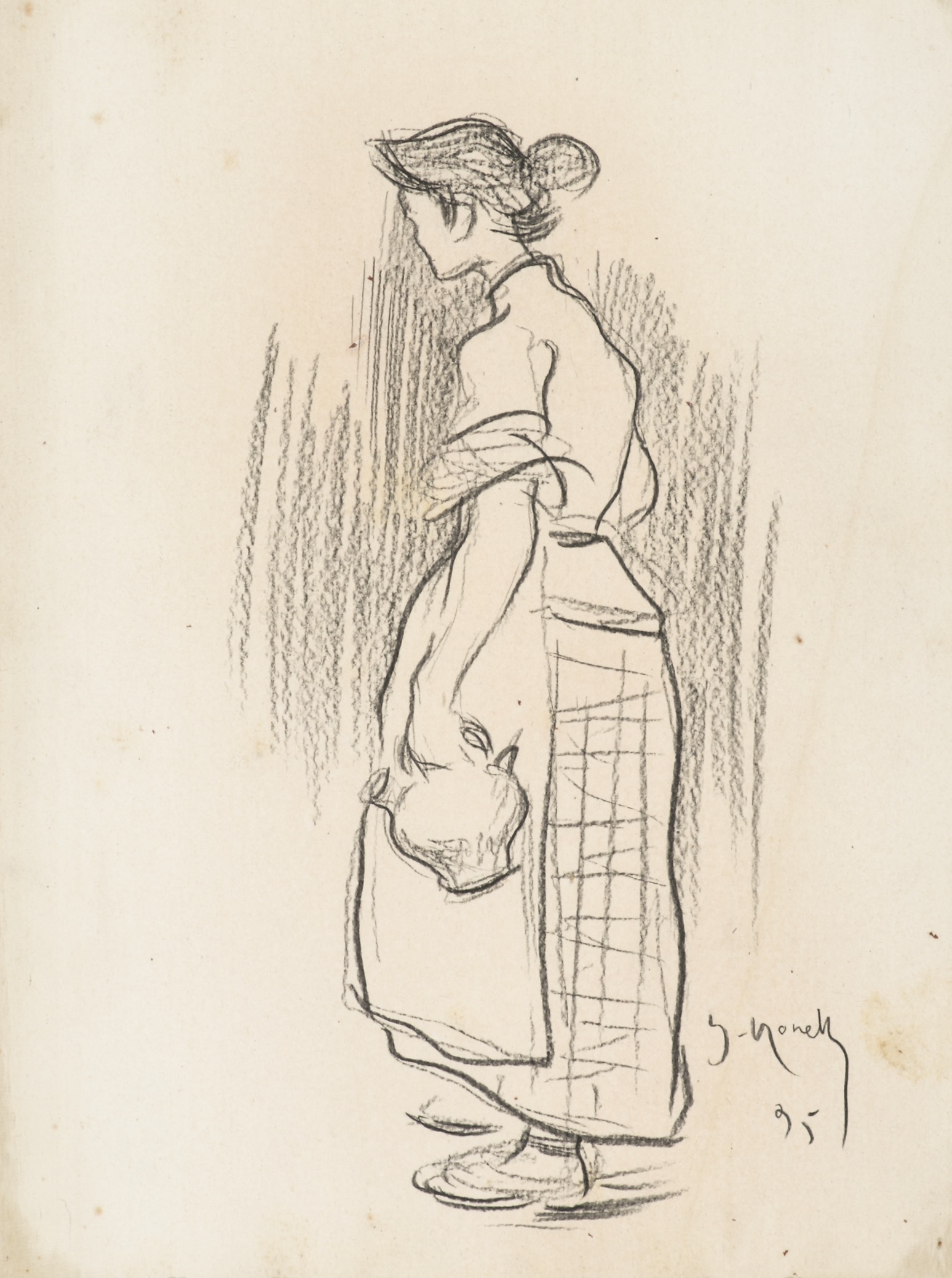 Artwork by Isidro Nonell, Young Lady, Made of Charcoal on Paper