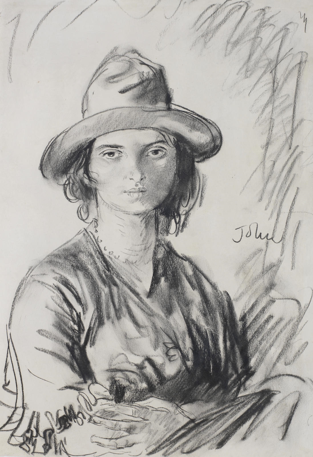 Artwork by Augustus Edwin John, Dorelia, Made of charcoal