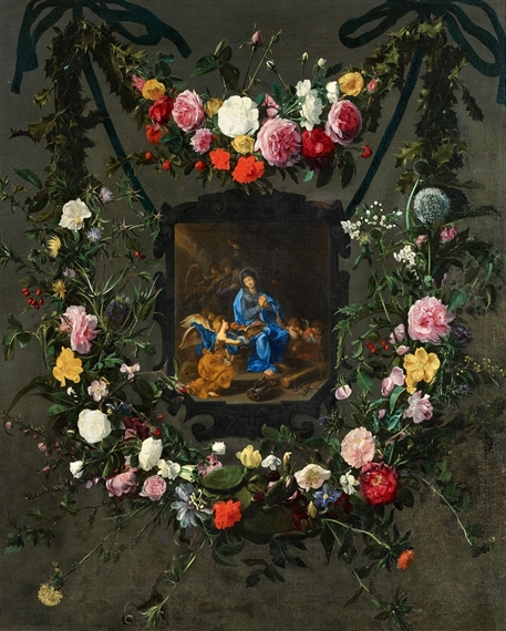 A Medallion in a Floral Garland by Simon de Vos, Daniel Seghers