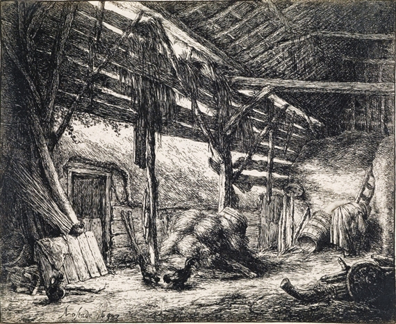 2 Works: The Barn, Saying Grace by Adriaen van Ostade, 1647, 1653