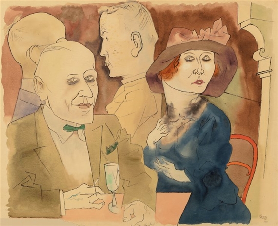 Im Café (Seminude Woman with Champagne Glass on verso) by George Grosz, 1922