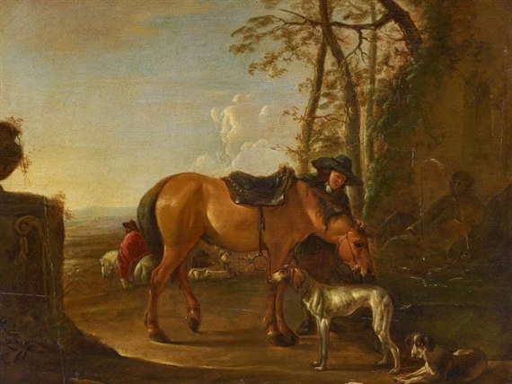 Horsemen Watering their Horses by Hendrick Verschuring